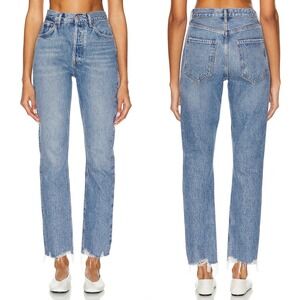 AGOLDE Riley High Rise Straight Jeans Womens Size 25 Button Fly Blue Denim‎ Crop